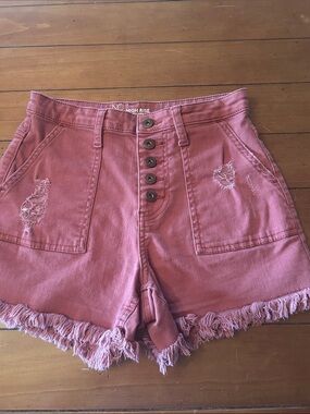 NOBO High Rise Rose Pink Button Front Denim Shorts | Size 8